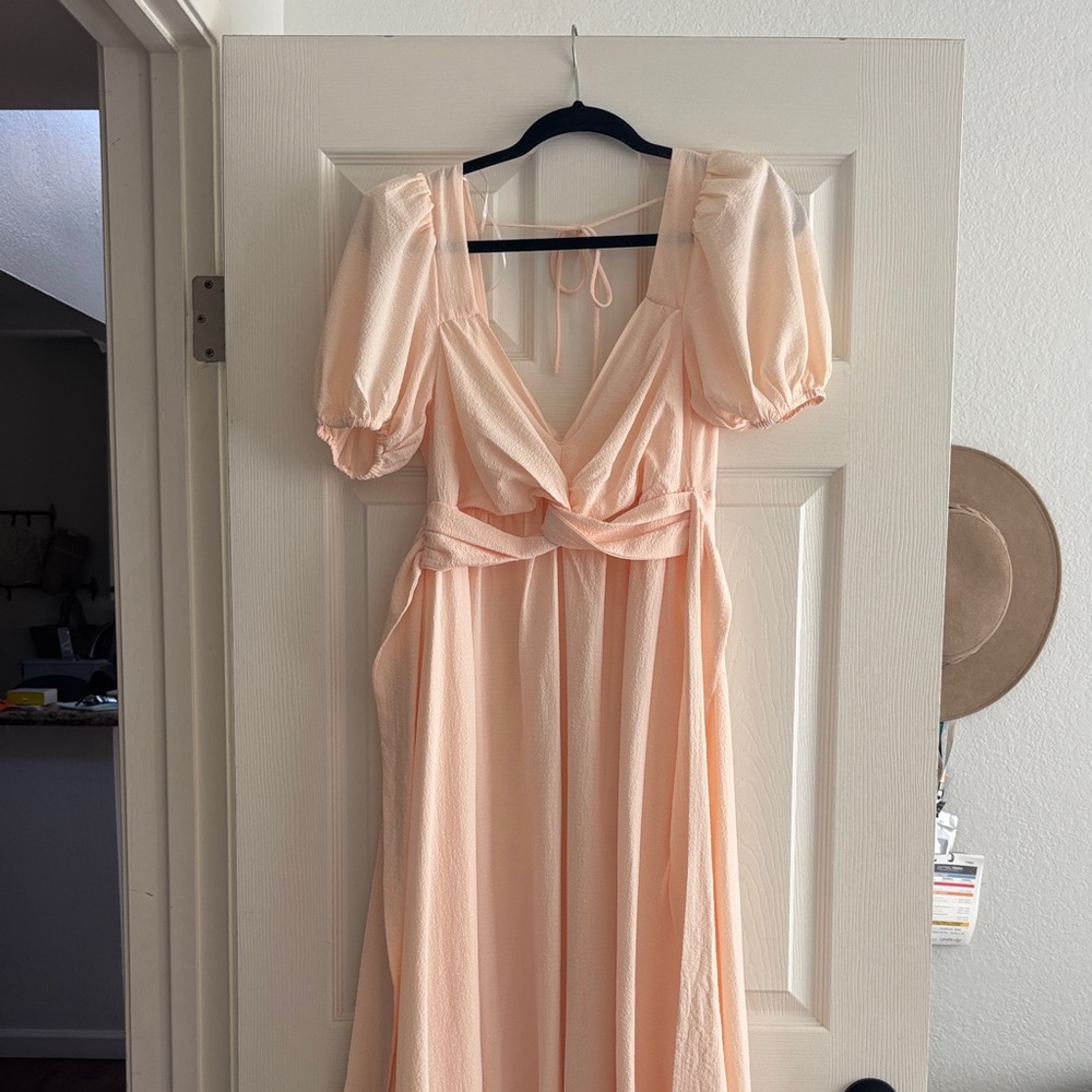 Astr Peach Maxi Dress with Puff Sleeves